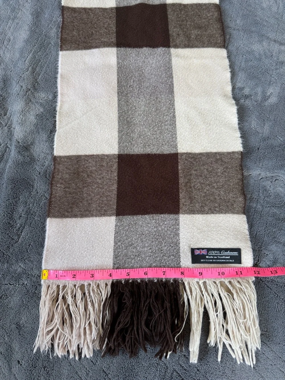 100% Cashmere Plaid Beige & Brown Scarf